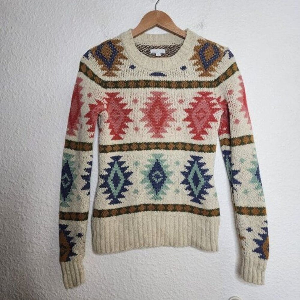 LL Bean Signature Aztec Southwestern Pattern Pullover Sweater Women's XS